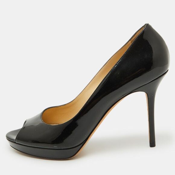 Jimmy Choo Black Patent Leather Crown Platform Peep Toe Pumps Size 39.5,New Products : American Fashion Style Bags On Sale
